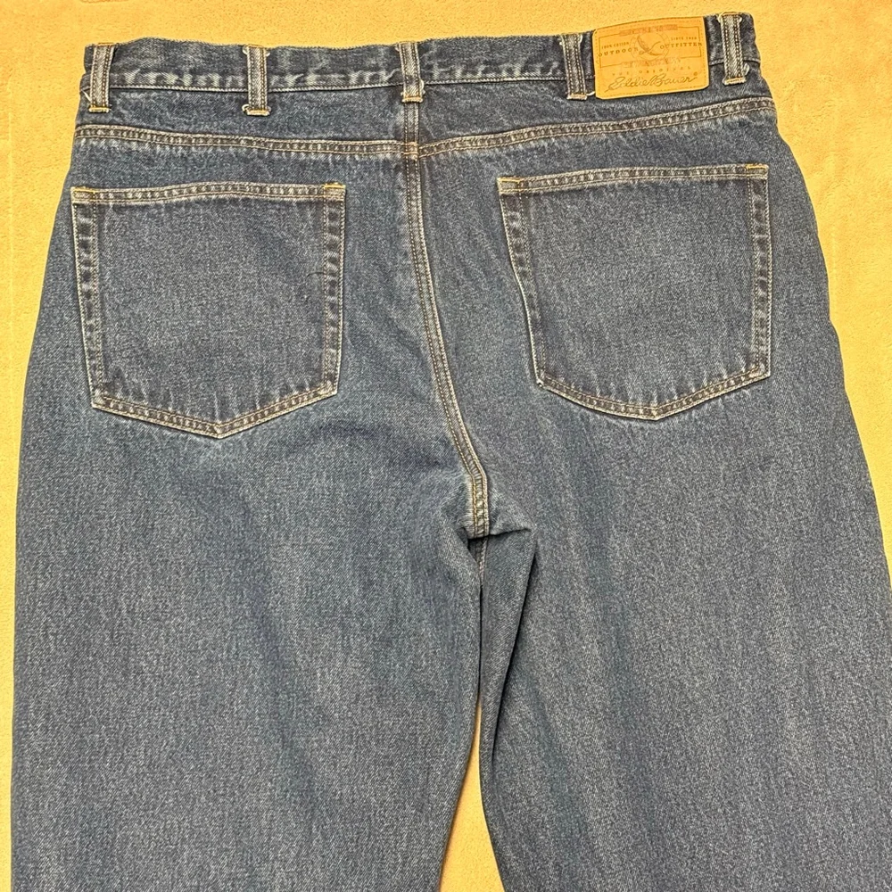 Men's Eddie Bauer Blue Plaid Lined Straight Jeans 38x32